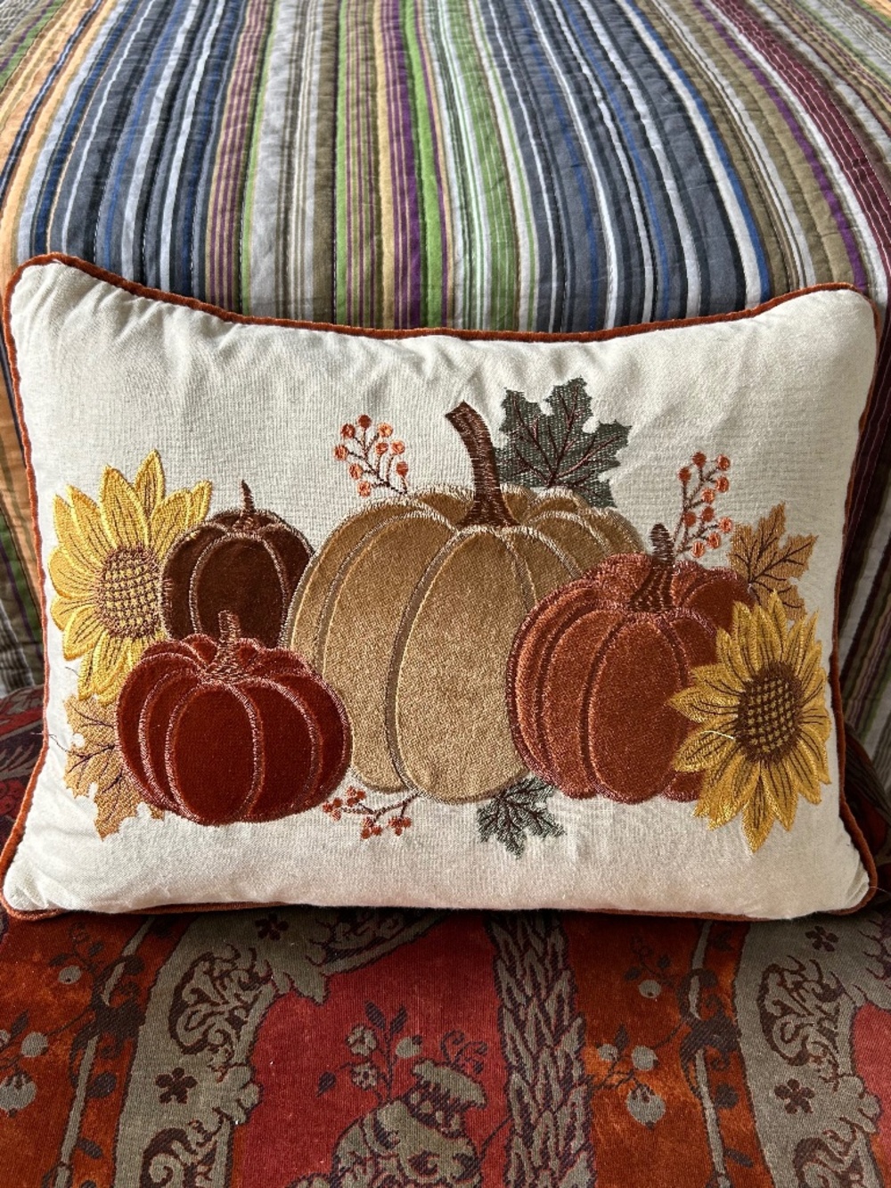 Secret Celebrity Fall Pumpkin Embrodered Pillow Cottagecore